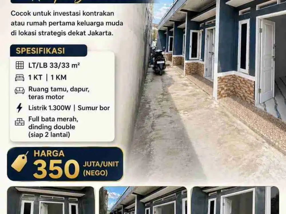 Rumah baru super strategis nempel Jakarta. On progres finishing. Dekat ke jalan Raya Jatiwaringin & Jl. Raya Pangkalan Jati,  McDonald's Jatiwaringin, Universitas Krisnadwipayana,  As-Syafi'iya, Bina Sarana Informatika,RS Karunia Kasih Jatiwaringin