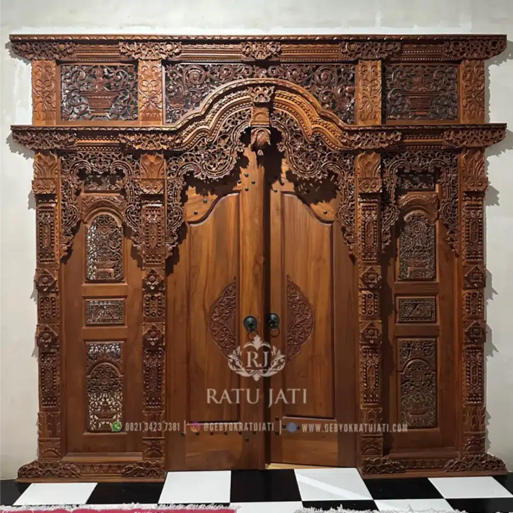 Pintu gebyok ukir kayu jati asli jepara premium ukuran 300 cm x 270 cm