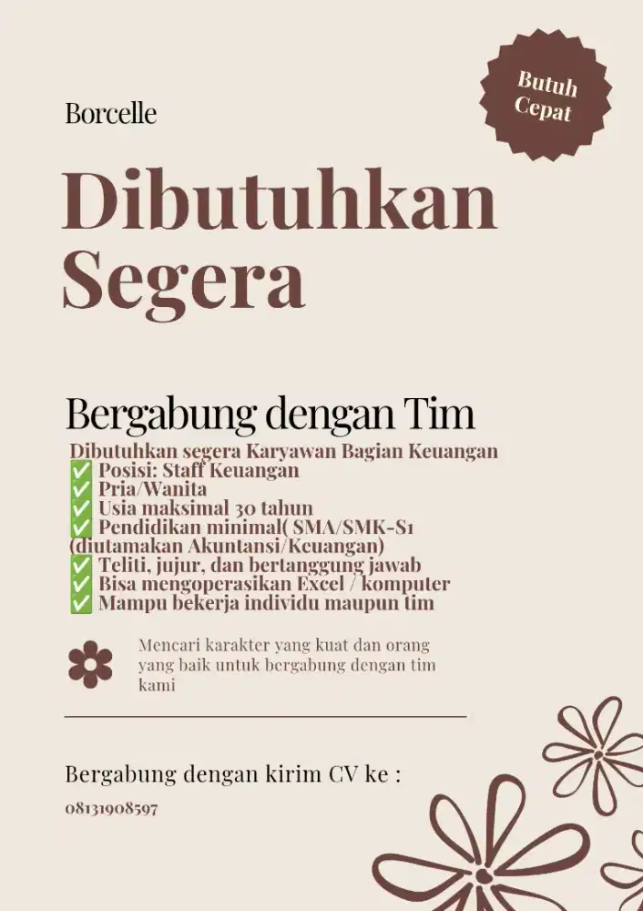 Butuh karyawan keuangan dan pajak