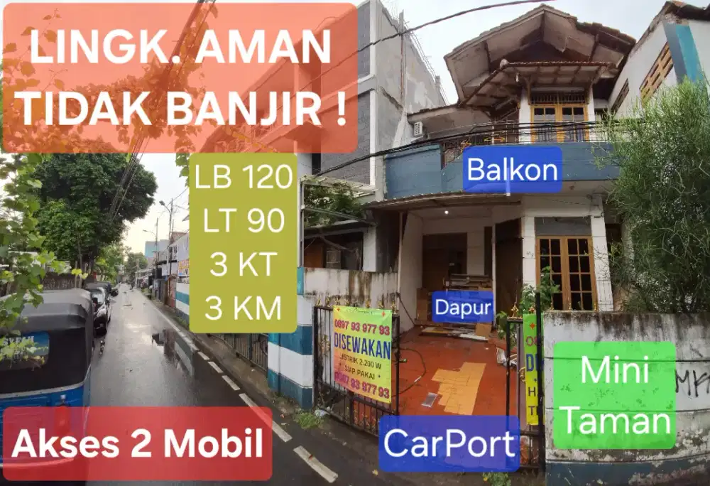 DISEWAKAN RUMAH 2 LANTAI + AC 1 Unit + Toren + Pompa Air, dll