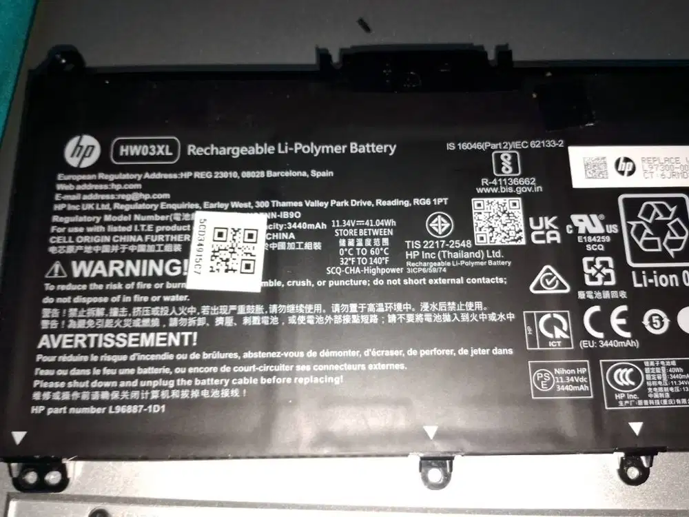 [JUAL CEPAT] BATERAI LAPTOP HP HW03XL KONDISI BEKAS 90%+ TERMURAH