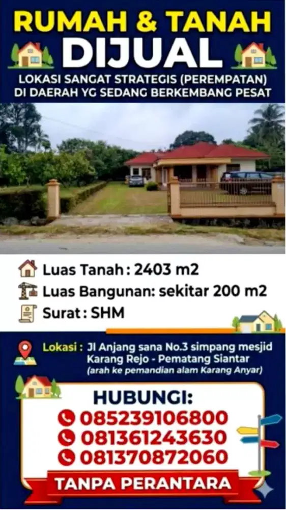 Dijual Rumah dan Tanah Lokasi sangat Strategis