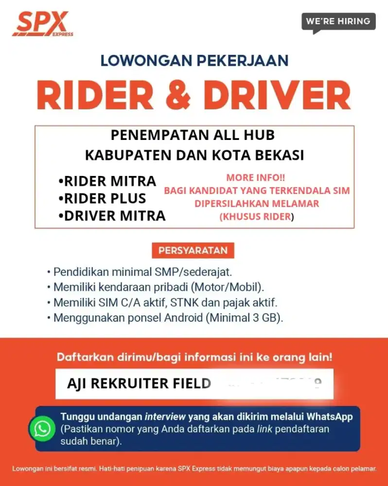 DIBUTUHKAN RIDER DAN DRIVER SPX
