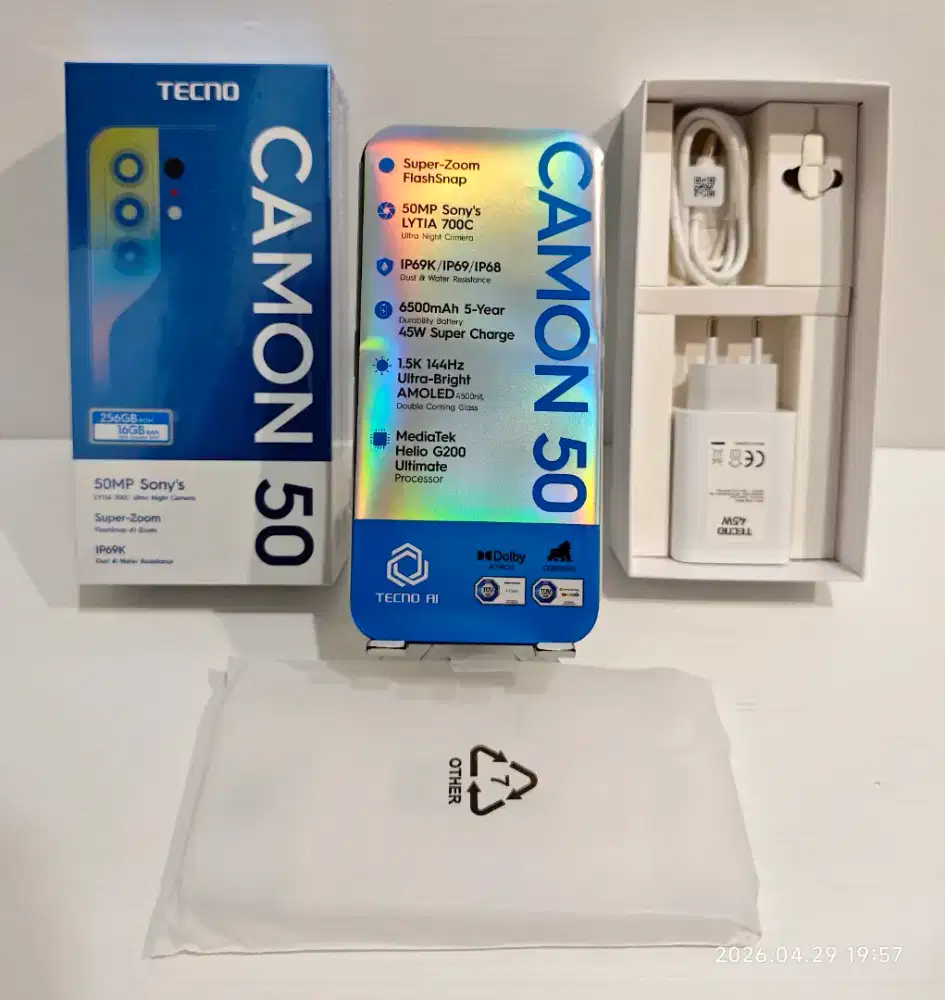 Tecno Camon 50 8/256 Gb likenew Garansi Resmi On 24 April 27 bs TT/BT