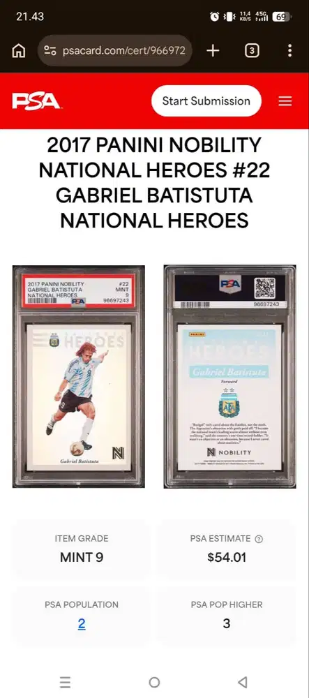 Kartu Bola Gabriel Batistuta