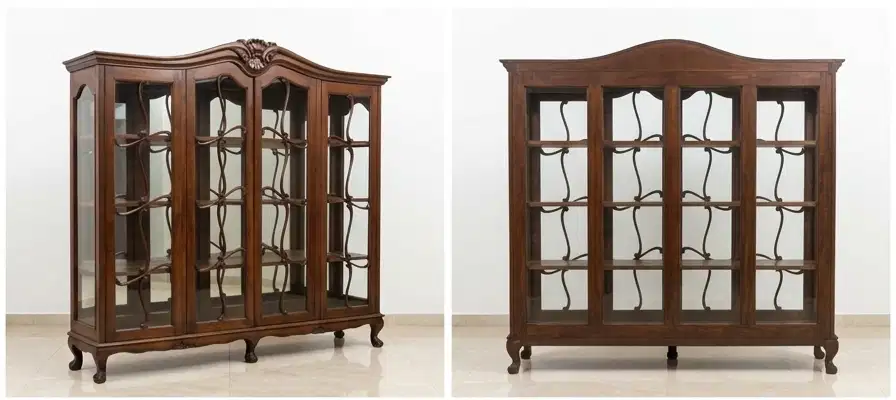 Lemari Pajangan Jati Klasik 4 Pintu - Full Kaca Depan Belakang (Rare)