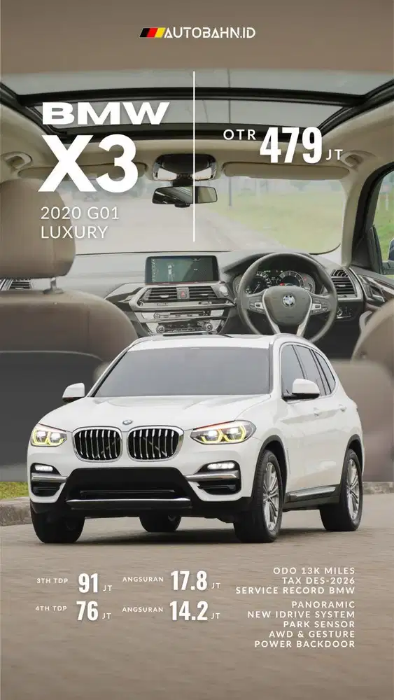 13K Lowest Odo! BMW X3 xDrive20i Luxury G01 2020 White 520i gla200 x1