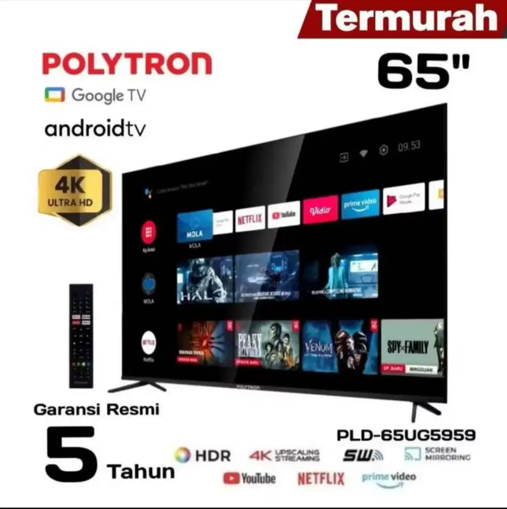 POLYTRON UHD 4K 65 Google TV HDR+ PLD-65UG5959 Neflix Dolby AtmosMEMC