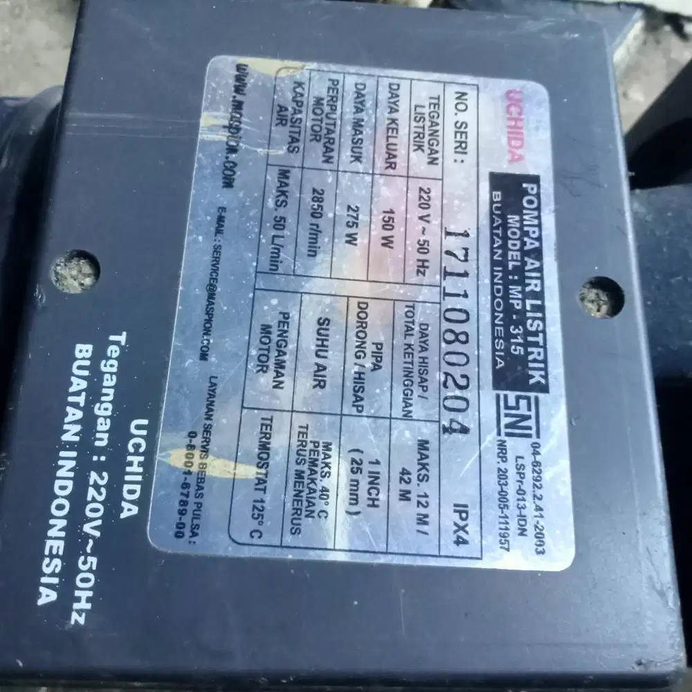 Mesin air semi jet UCHIDA MP 315 jual tidak pakai lagi