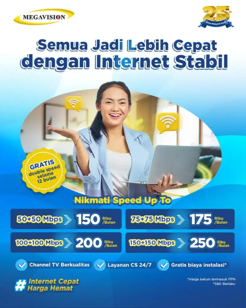 Murah Pasang wifi megavision internet sepuasnya tanpa batas kuota flat