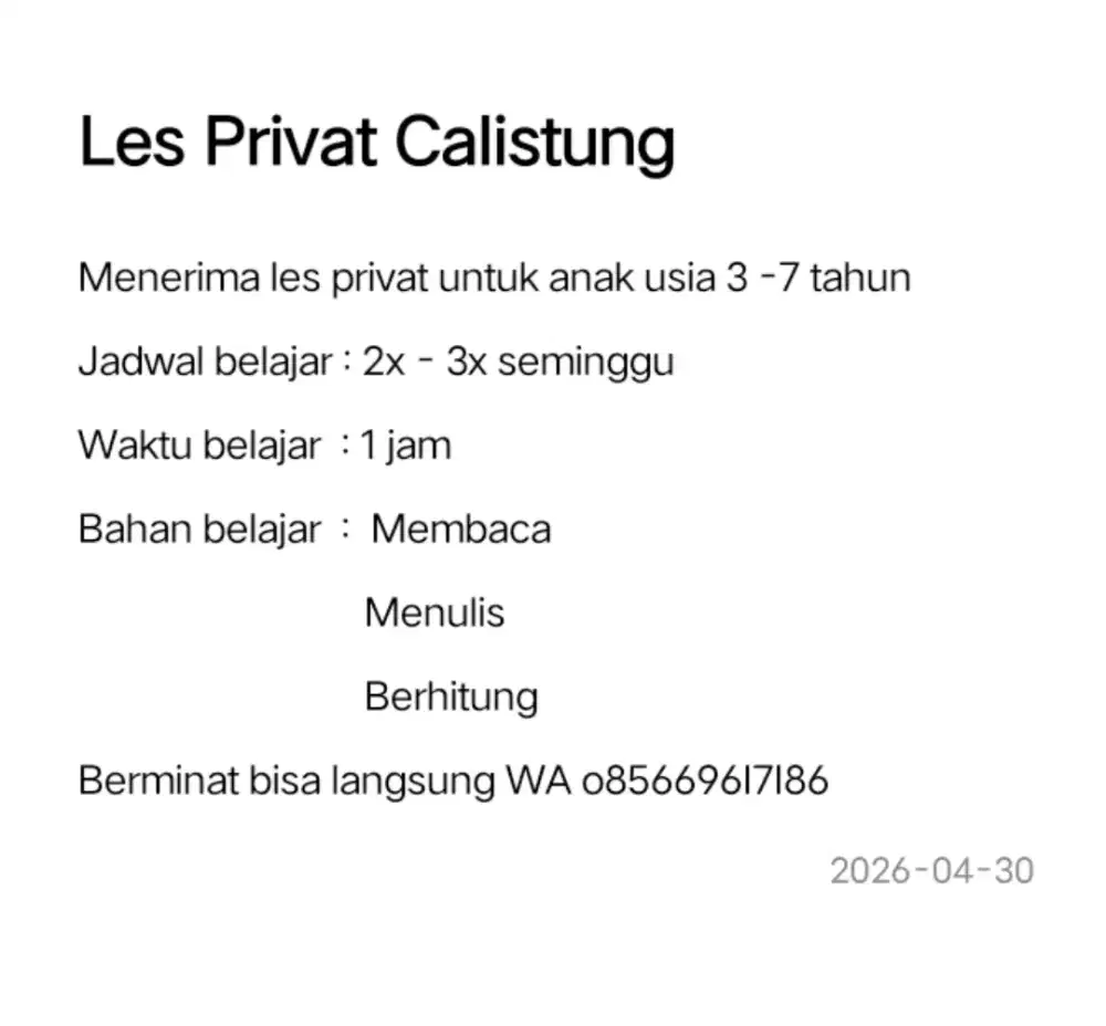 Les Privat 3-7 tahun