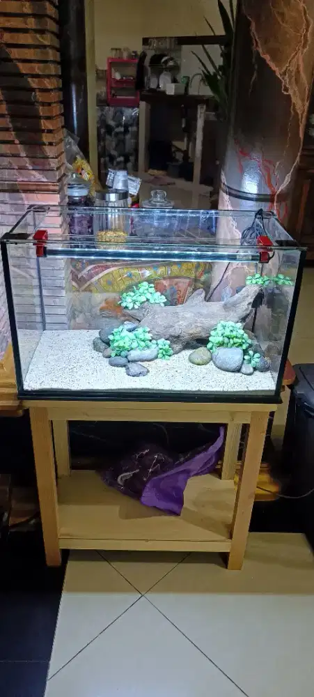Aquarium baru full 8mm 60*30*35, fullset meja ,filter, lampu