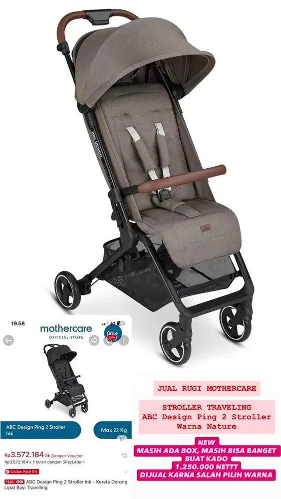 NEW MOTHERCARE  ABC DESIGN PING 2 STOLLER TRAVELING WARNA NATURE