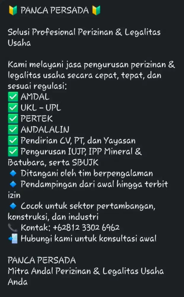Pengurusan perijinan legalitas perusahaan dan AMDAL