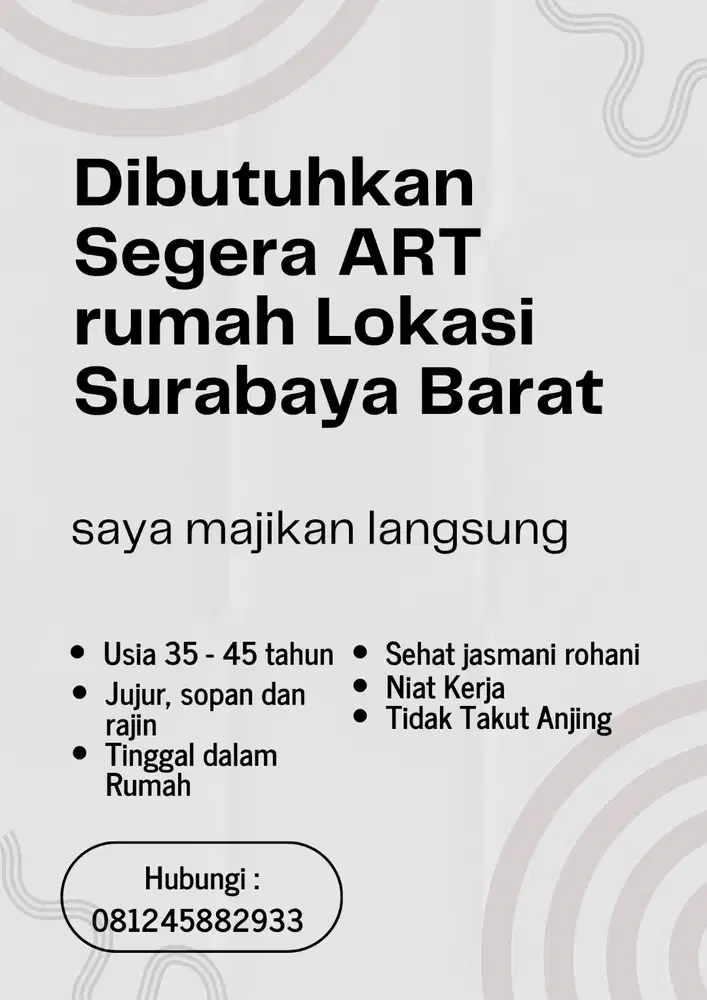 Di Cari ART Niat Kerja