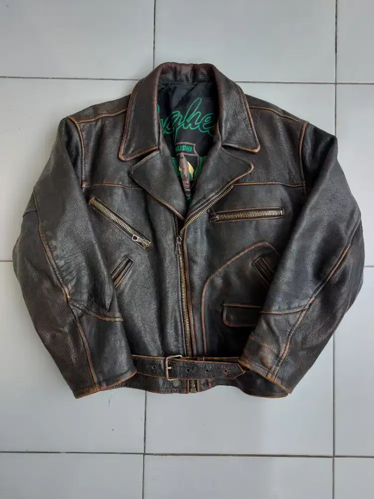 Musher Jaket Kulit Vintage Biker Ramones Leather Jacket