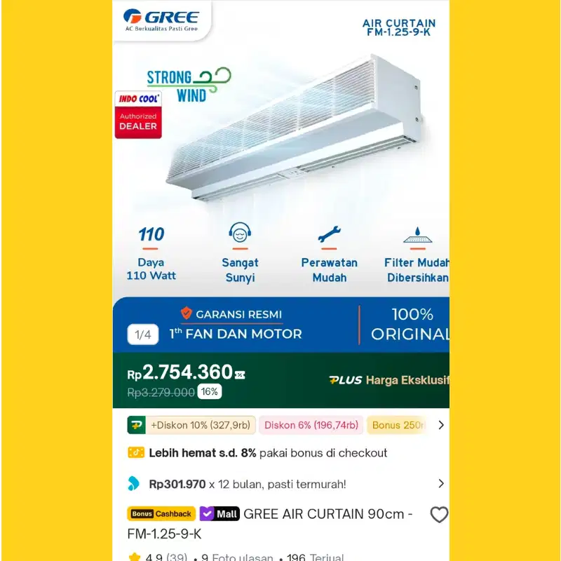 air curtain tirai udara  GREE 90 CM dus ,REMOTE ,GARANSI 12 BLN