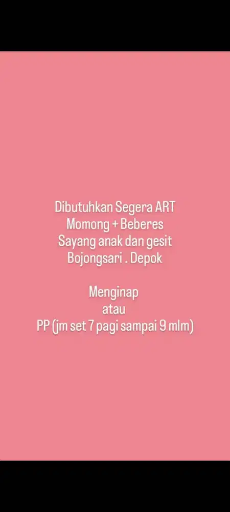 Dicari asisten rumah tangga