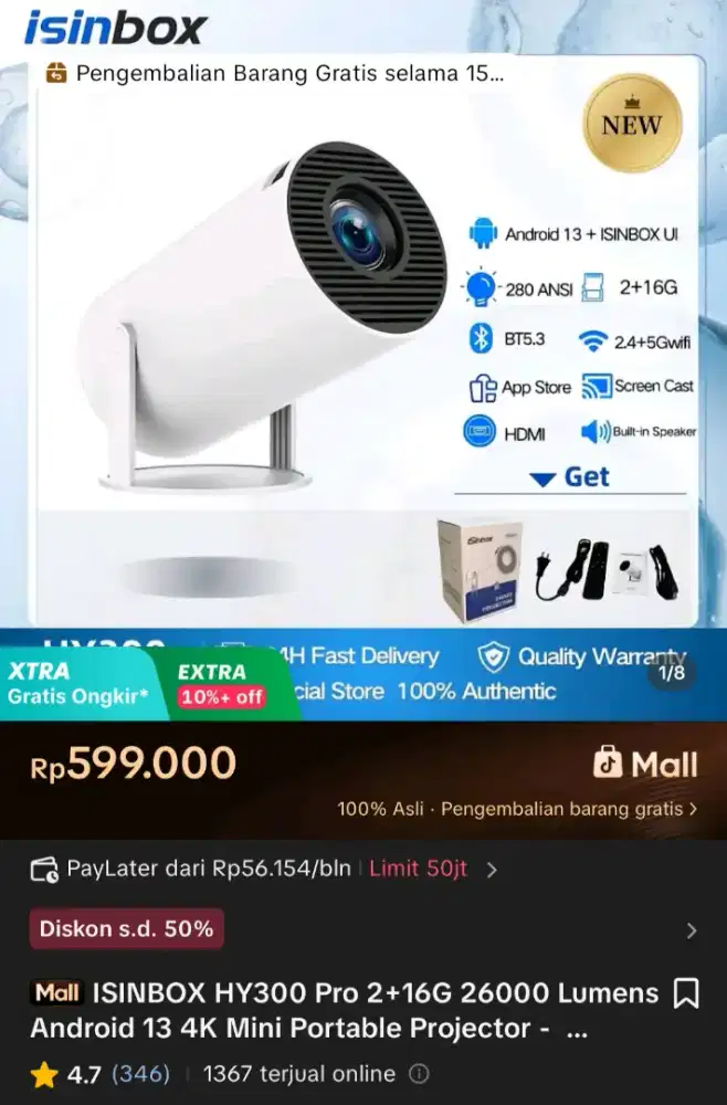 proyektor isinbox hy300 pro 2/16g android 13