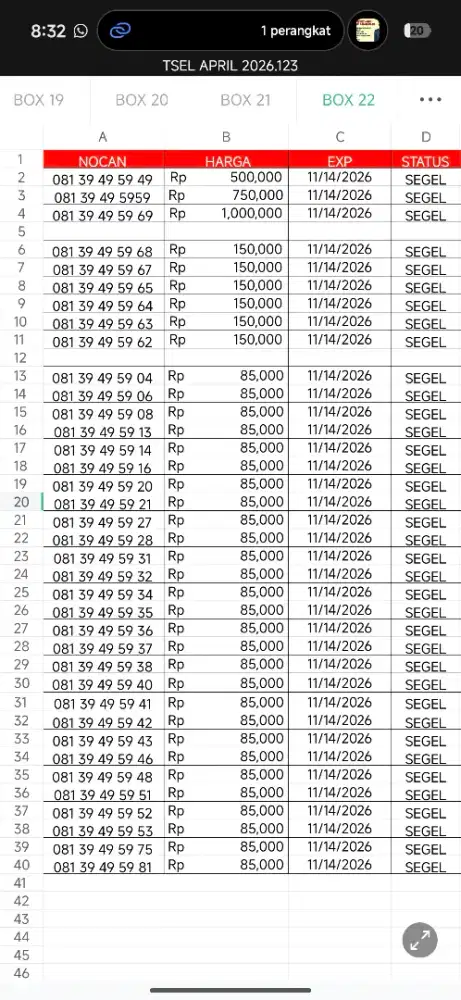 Nomor cantik simpati seri ab BB cb
