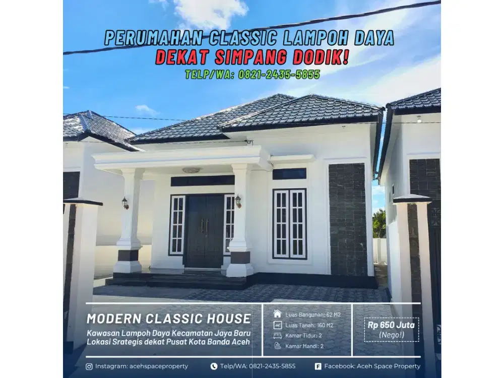 Dijual Rumah Classic di Lampoh Daya Kota Banda Aceh - Dekat Simpang Dodik!