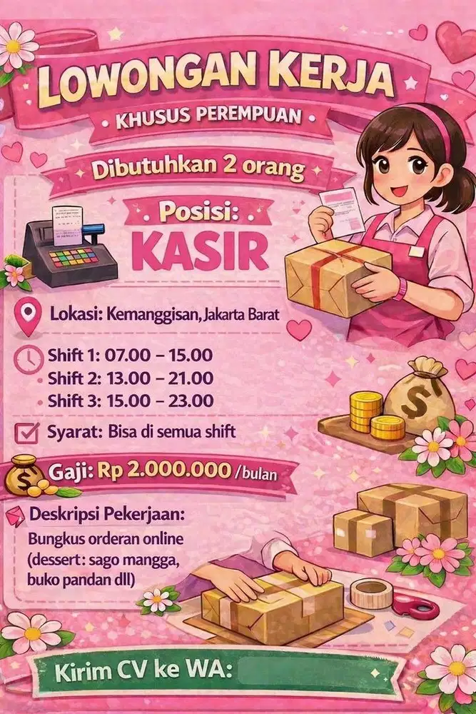 Lowongan kerja kasir  khusus wanita