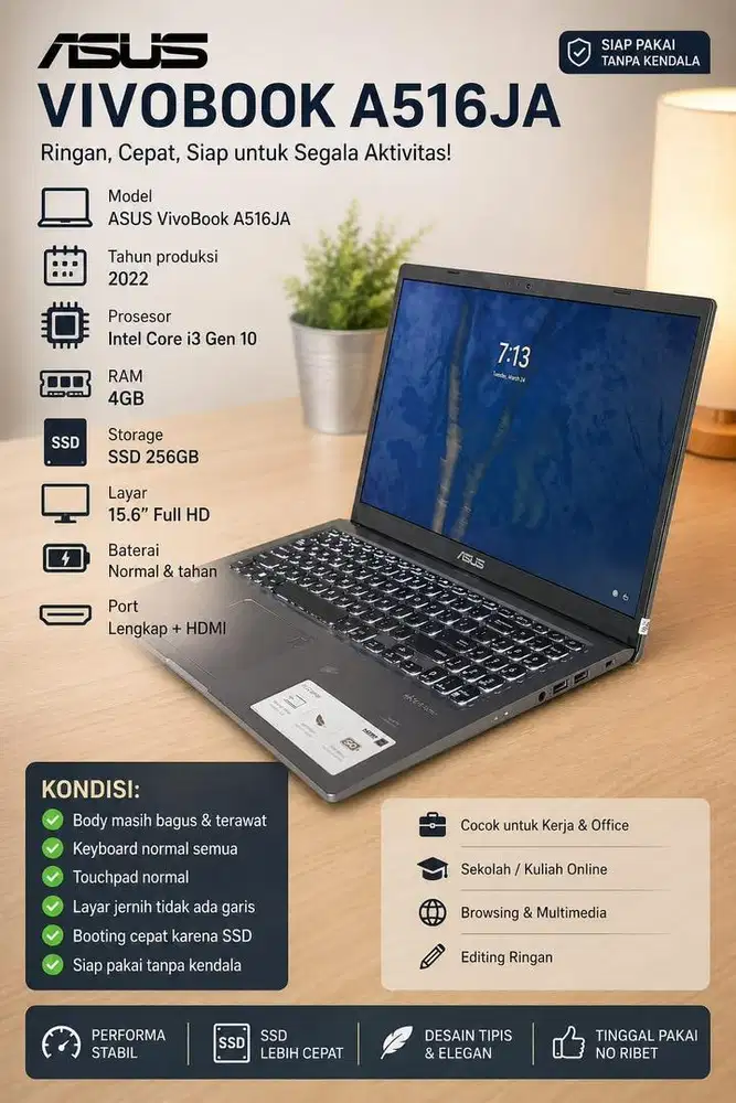 JUAL ASUS VIVOBOOK A516JA – MULUS – SIAP PAKAI