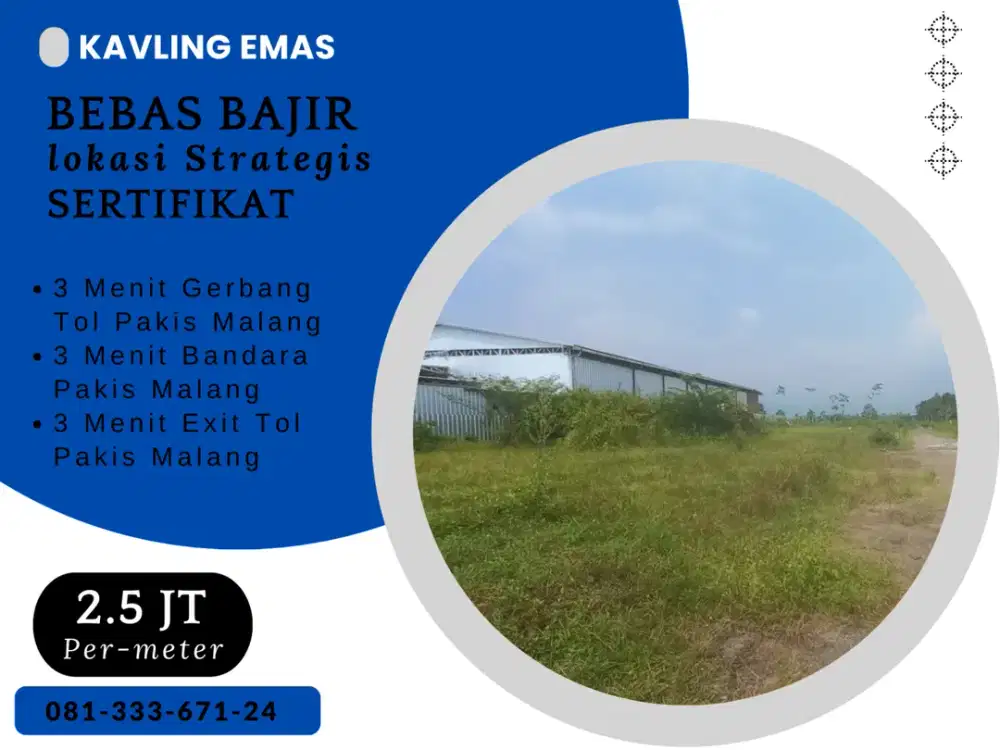 SHM 3 Menit Exit Tol Pakis Malang Jual Tanah Kavling