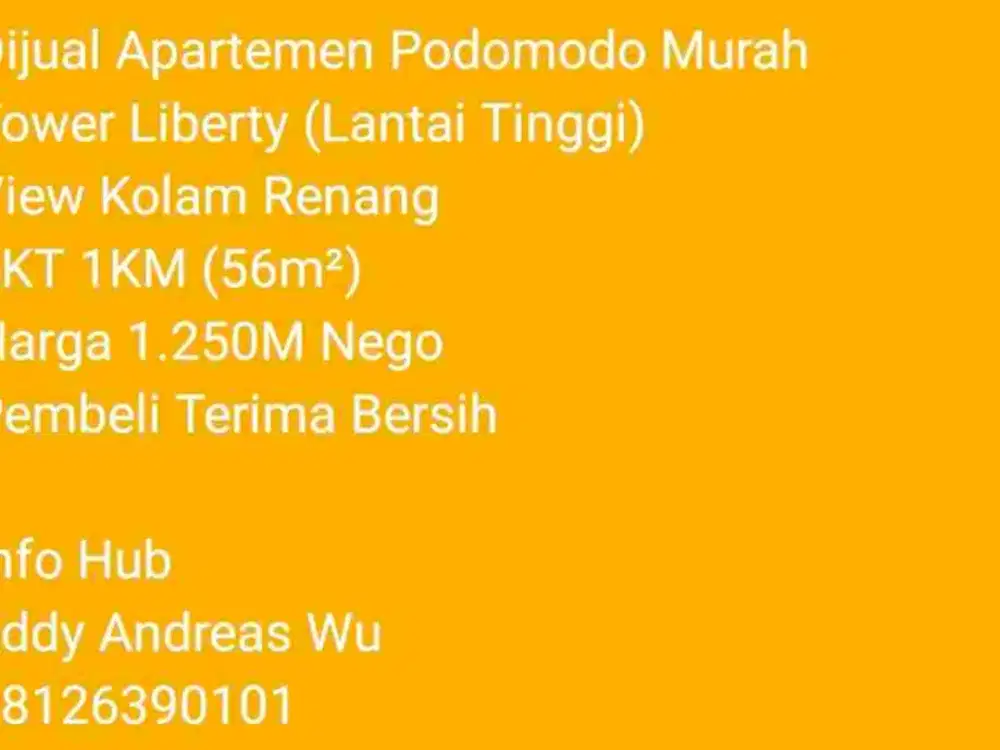 Dijual Apartemen Podomoro Murah