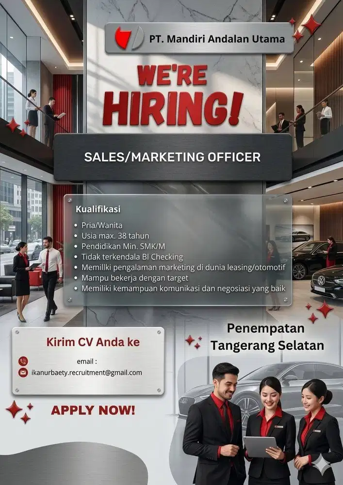 We'are Hiring! PT. MANDIRI ANDALAN UTAMA