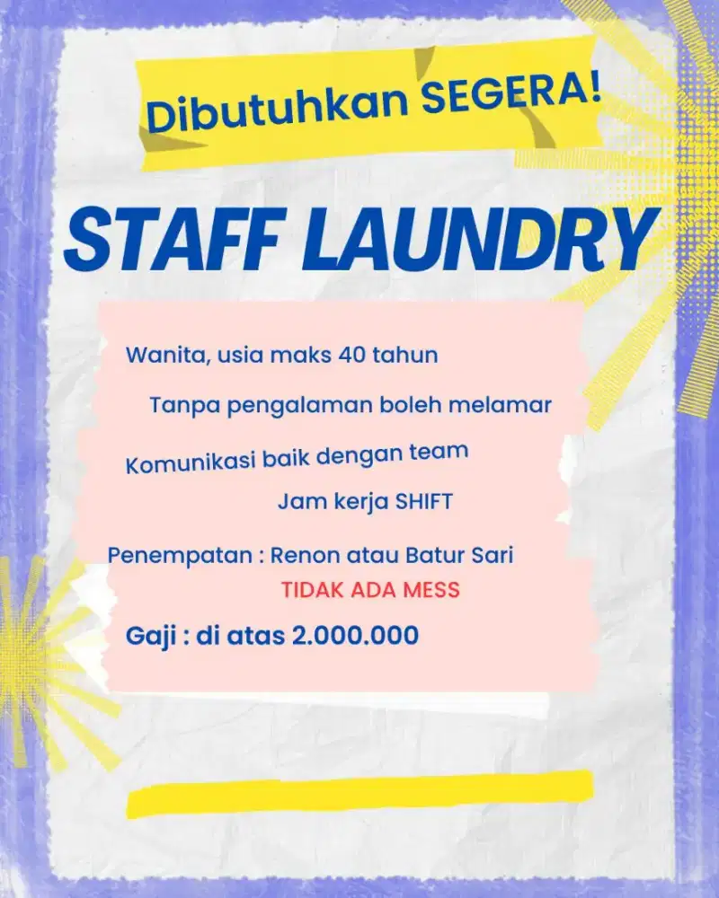 LOWONGAN STAFF LAUNDRY