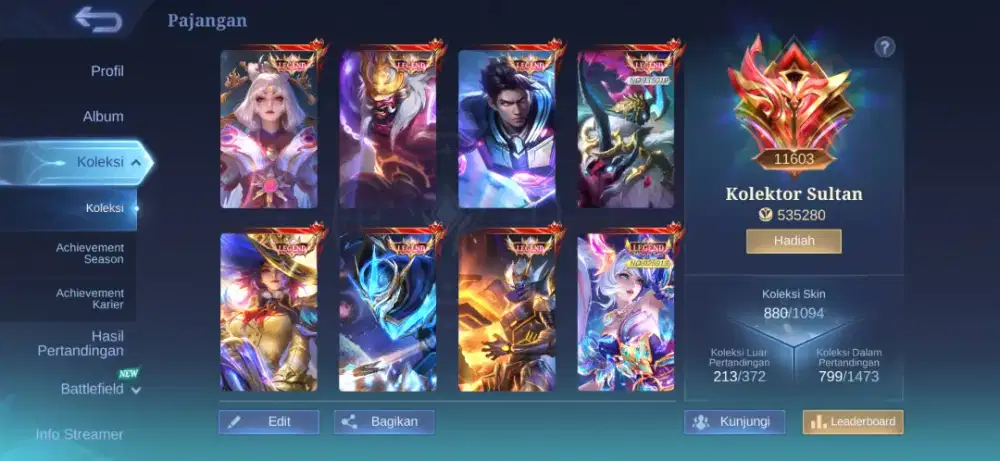 Akun mobile legend kolektor sultan