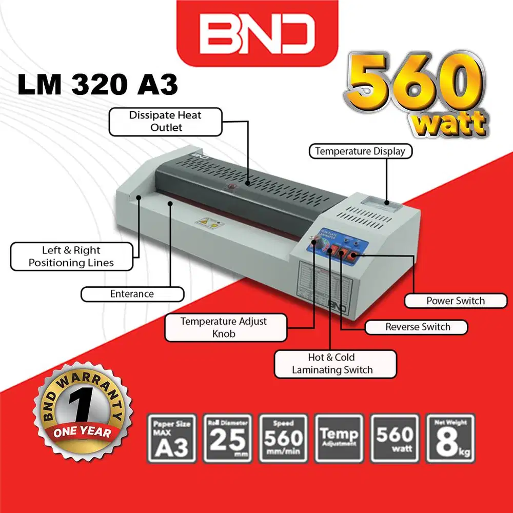 MESIN LAMINATING A3 PANAS DAN DINGIN | BND LM 320 | 560 WATT(LOW WATT)