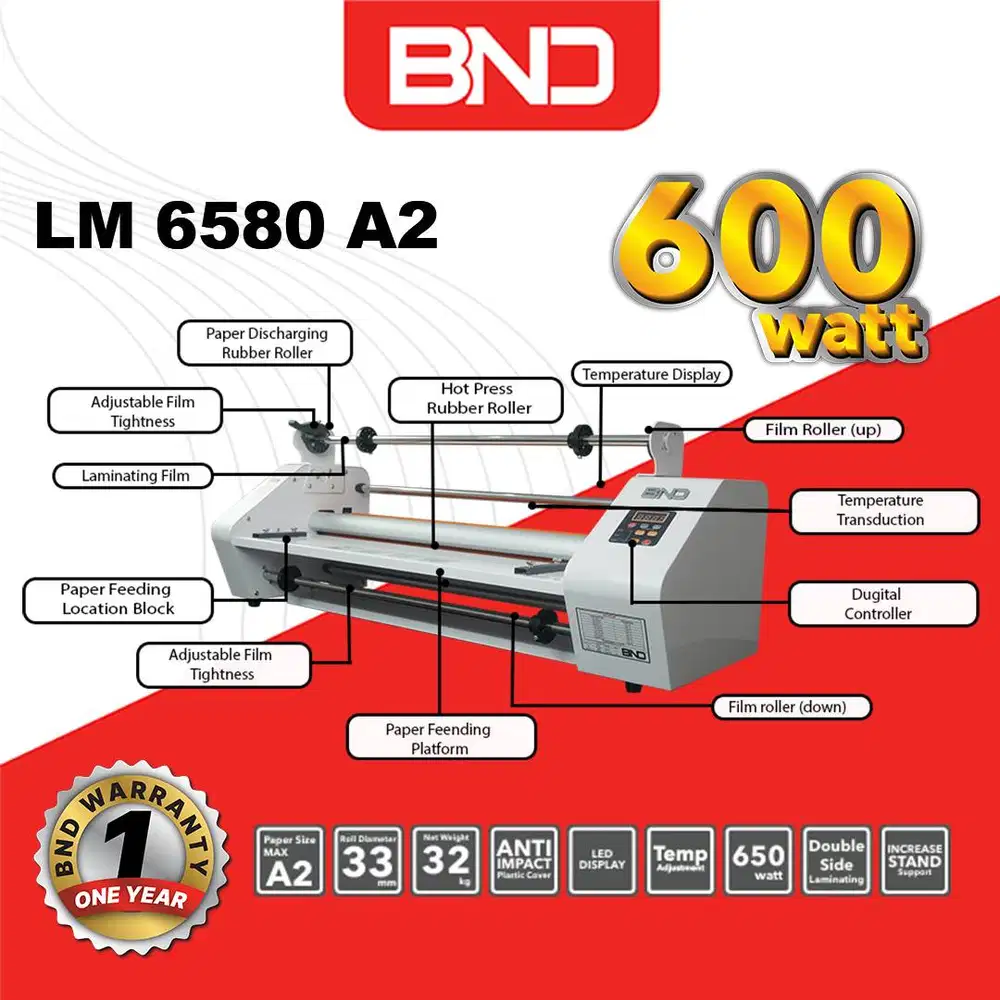 MESIN LAMINATING A2 PANAS DAN DINGIN | BND LM 6580 ROLL A2 | 560 WATT