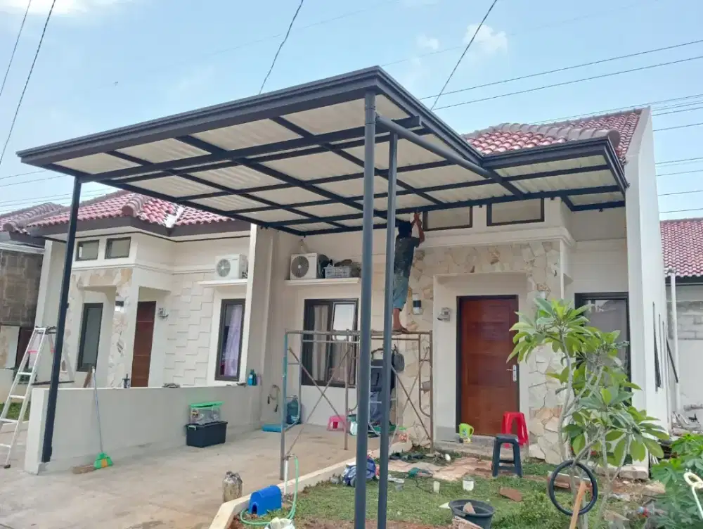 Kanopi atap alderon single layer lengkap talang air dan kardoba