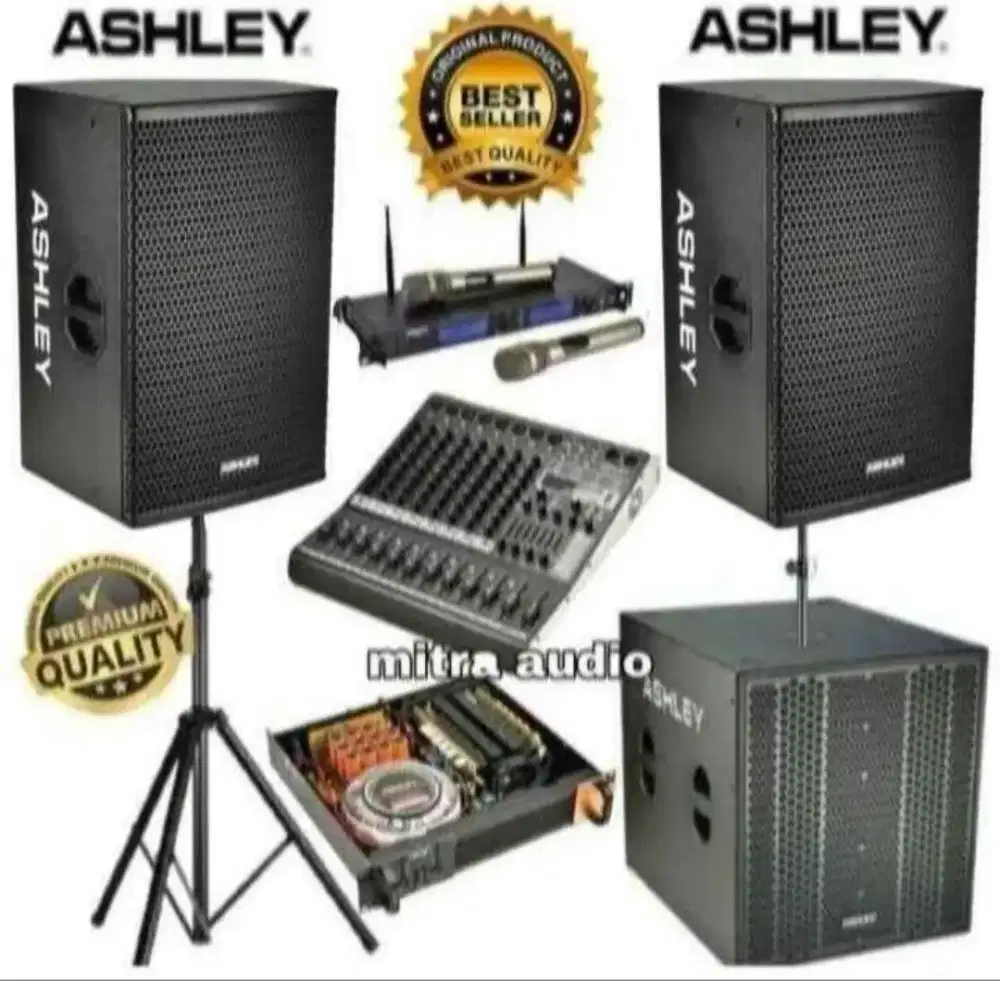 Paket soundsystem speaker Ashley 15 inch + mixer bluetooth Ashley 8 ch