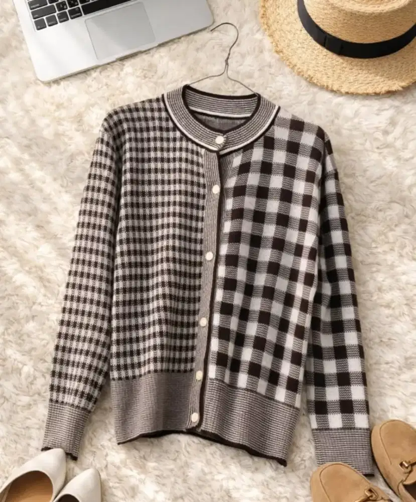 Grey chess knit cardigan