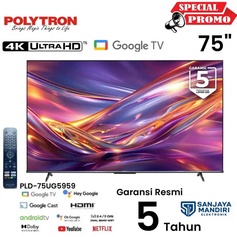 POLYTRON UHD 4K 75 Google TV PLD-75UG5959 Dolby Atmos HDR10 MOLANEFLIX