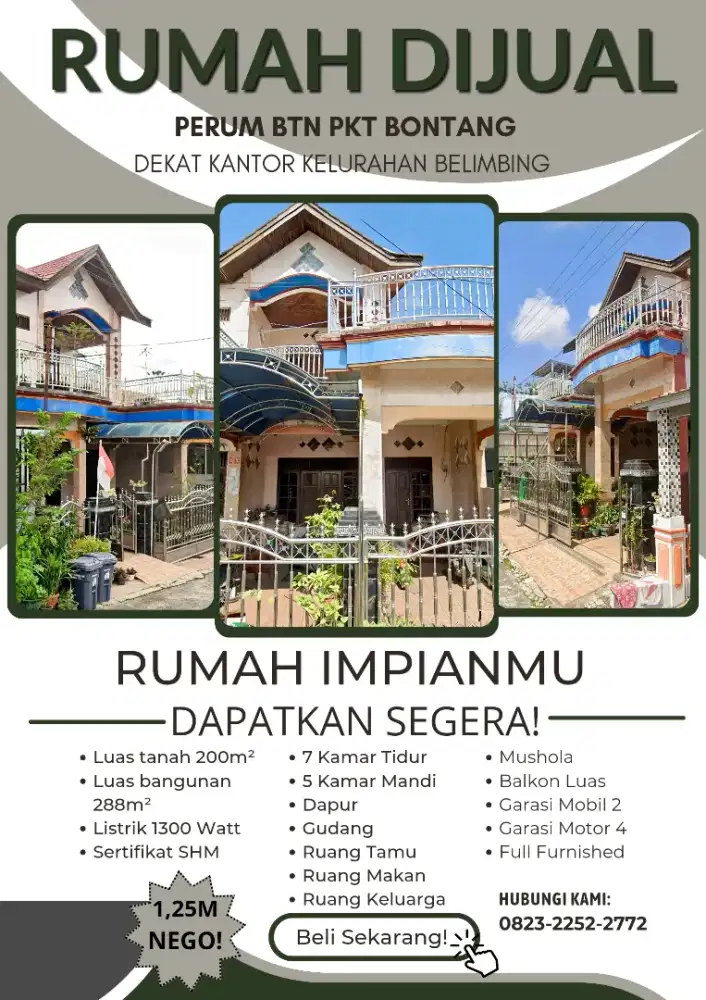 DIJUAL RUMAH, PERUM BTN PKT BONTANG, 2 LANTAI, FULL FURNISH