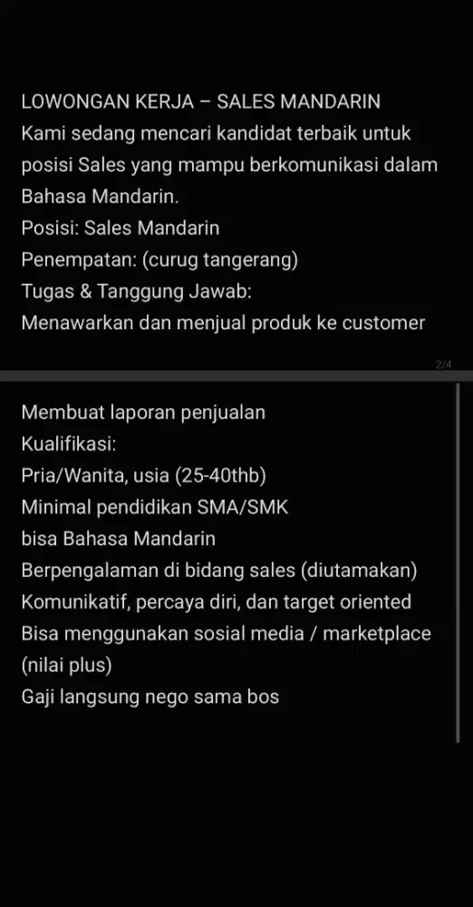 Lowongan kerja sales lapangan dan admin live