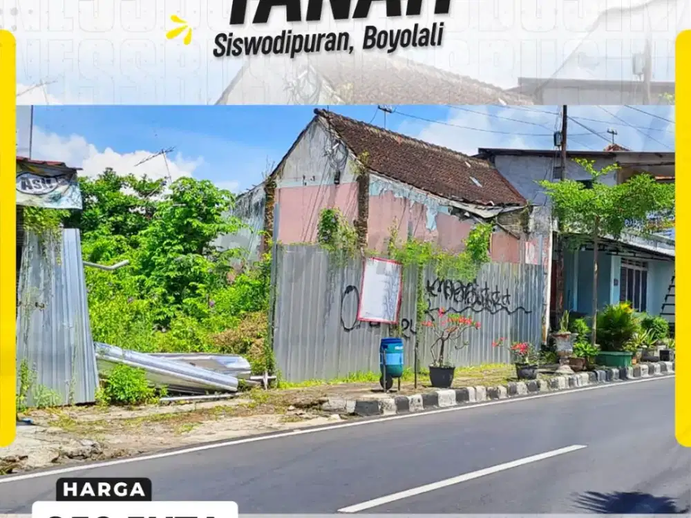 Lahan Komersial Premium di Tengah Kota Boyolali, Lebar Depan 14m Sangat Strategis di Jalur Utama Siswodipuran
