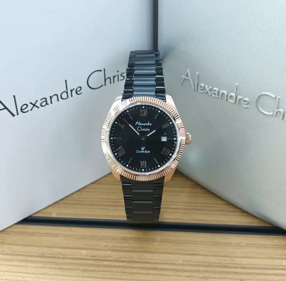 Jam tangan cewe Alexandre Christie original ac 8712  hitam dan coklat