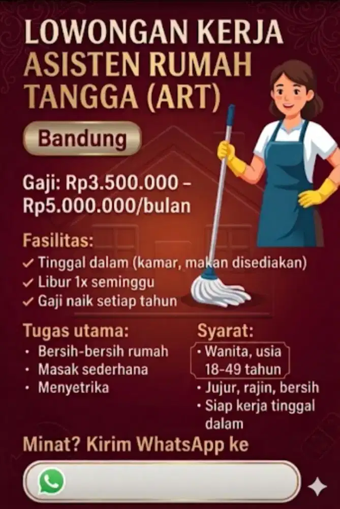 DICARI ART/ PEMBANTU SEGERA! LANGSUNG KERJA