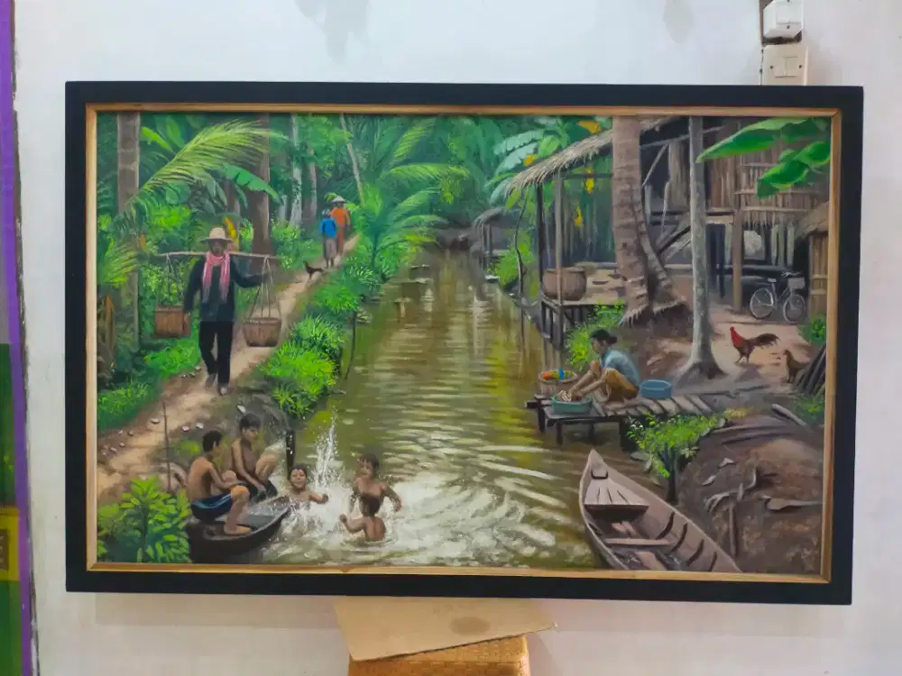 Lukisan pemandangan alam desa jadul