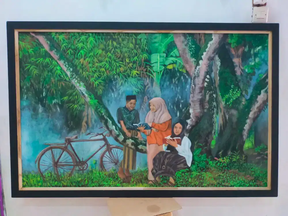 Lukisan pemandangan alam pedesaan jadul