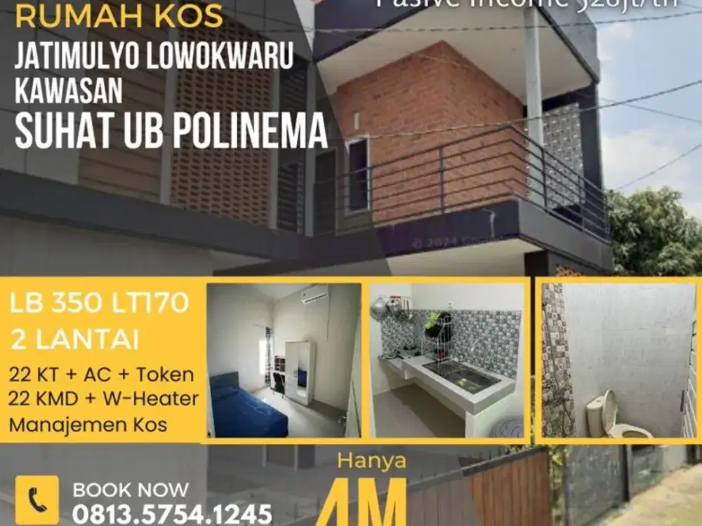 Kos dijual kawasan Bunga SUHAT UB Polinema ASIA 22KT+KMD furnished 4M