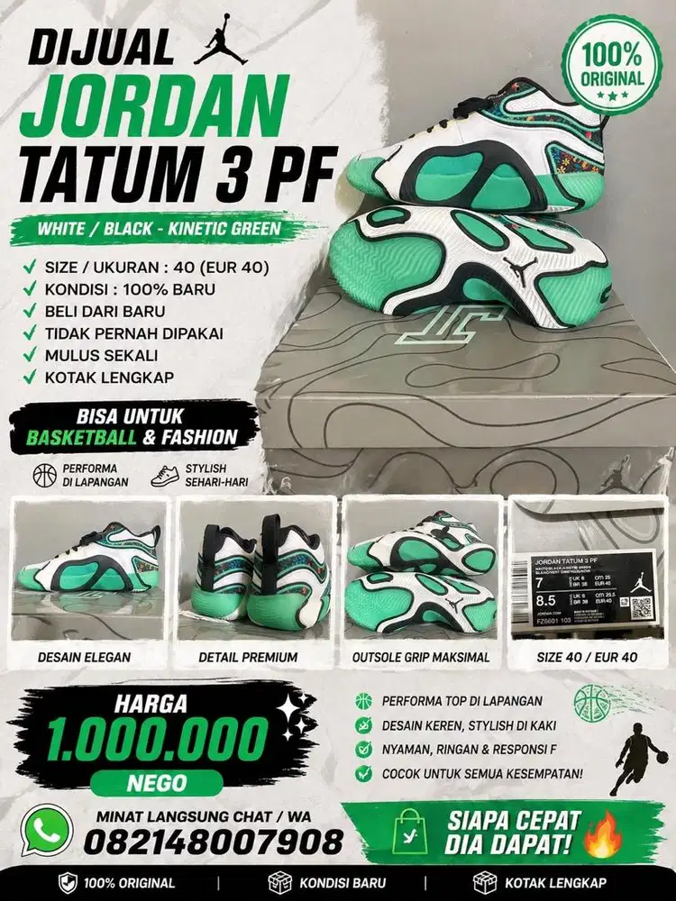 JORDAN TATUM 3 PF SIZE 40 - LIKE NEWS , MULUS BGT!  SIAP GAYA N STYLES