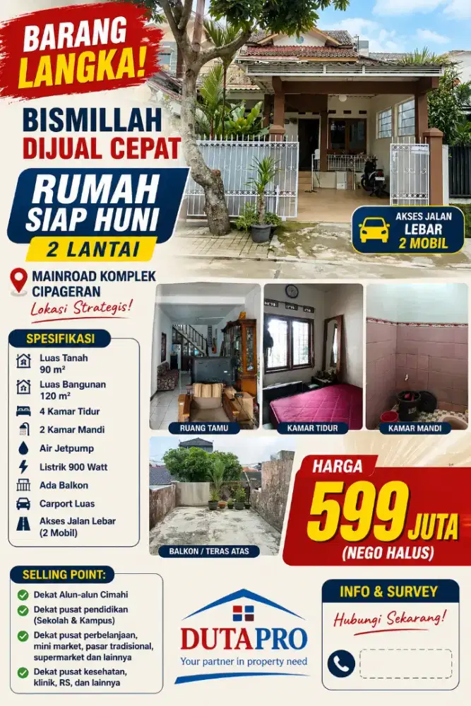 Jual cepat barang langka rumah siap huni di cipageran