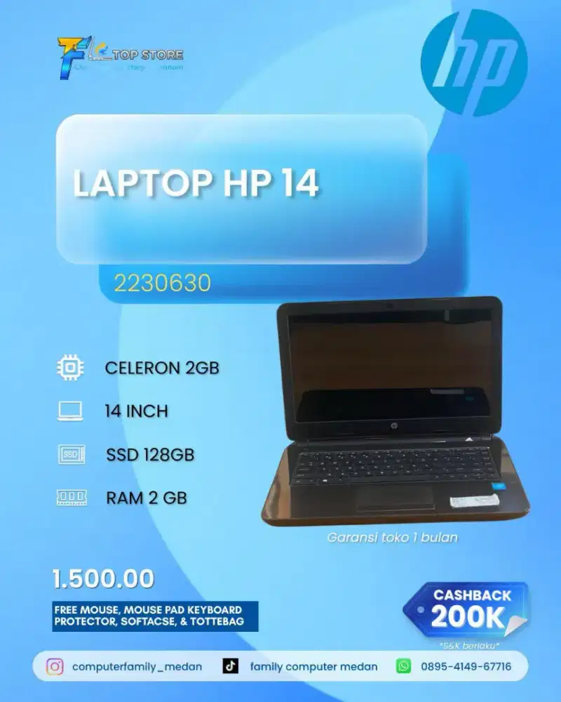 LAPTOP HP 14-R204TU NOTEBOOK CELERON RAM 2 GB SSD 128 GB
