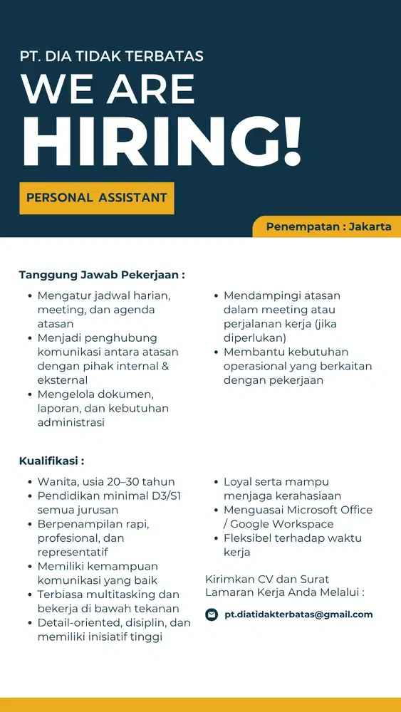 Lowongan Pekerjaan Personal Assistant